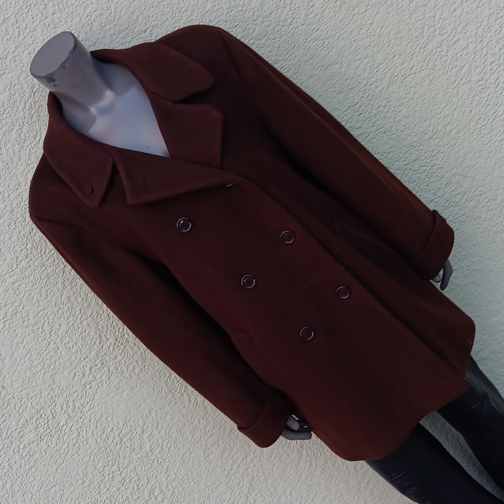 Larry Levine Ladies Vintage Pure Wool Double Breasted Pea Coat with Wide Lapels - Picture 8 of 16